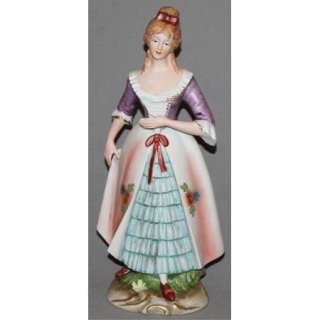   HAND PAINTED BISQUE PORCELAIN WOMAN IN VICTORIAN DRESS FIGURINE  