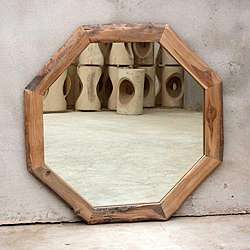 Teak Wood White Oil Octagon Mirror (Thailand)  