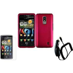  Rose Pink Hard Case Cover+LCD Screen Protector+Car Charger 