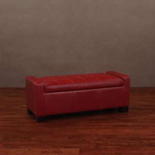 Tufted Burnt Red Leather Storage Bench  