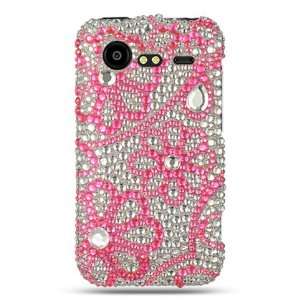 HOT PINK LACE Hard Plastic Rhinestone Bling Case for HTC Incredible 2 