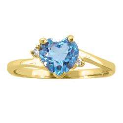   Birthstone Swiss Blue Topaz/ Diamond Heart Ring  Overstock