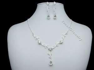 Bridal Wedding Prom Crystal Necklace Earrings Set 1246  