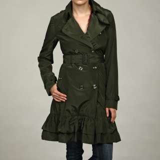 Get Womens Double Breasted Long Ruffle Trench Coat  