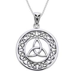 Sterling Silver Celtic Border Trinity Knot Necklace  