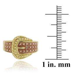 18k Two tone Gold over Silver Champagne Diamond Buckle Ring 