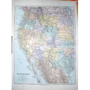  STANFORD MAP 1904 NORTH AMERICA CALIFORNIA MEXICO