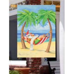  Tropical Beach Santa Palm Tree Xmas Standard Flag: Patio 