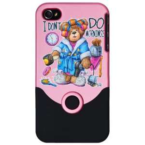  iPhone 4 or 4S Slider Case Pink I Dont Do Mornings Teddy 