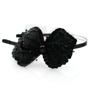 Bow Shape Headband in Black Tone with Black Beads