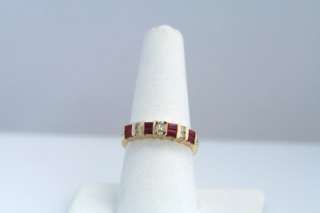 Estate 14K YG Ruby & Diamond Cluster Band Ring Baguette Rubies Antique 