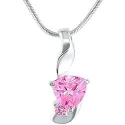 Sterling Silver Pink Heart Cubic Zirconia Necklace  