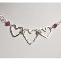 AEB Designs Sterling Silver Triple Heart Pink Tourmaline Necklace 