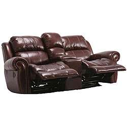 Canyon Burgundy Italian Leather Reclining Console Loveseat   