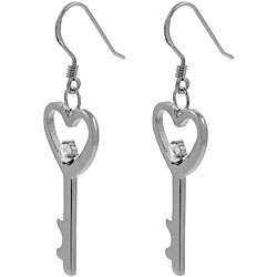 Sterling Silver Heart Key Earrings  Overstock