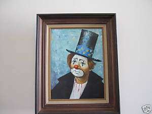 ORIGINAL LARGE OIL PAINTING OF SAD CLOWN WITH TOP HAT  
