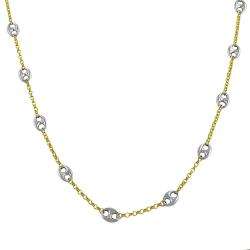 14k Two tone Gold 30 inch Puff Mariner Station Necklace   