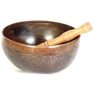 Om Mani Padme Hum Singing Bowl with Dharmachakra Inside   Brass and 
