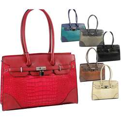 Dasein Faux Leather Croco Embossed Satchel  