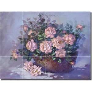 Roses in a Wicker Basket by Fernie Parker Taite   Floral Ceramic Tile 