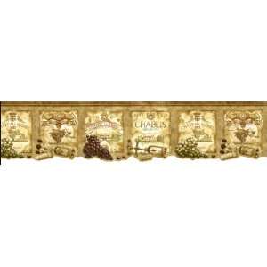  Wine Labels Gold Wallpaper Border in Kitchen Style