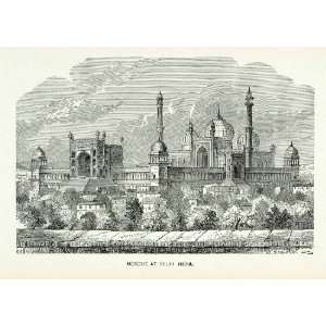1888 Wood Engraving Jama Madjid Mosque Delhi India Architecture Dome 
