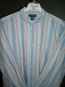   36 100% COTTON IVY CREW MULTI STRIPED BANDED COLLARLESS WESTERN SHIRT