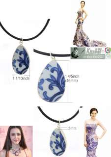 Blue Flower Porcelain Cameo Pendant Necklace Jewelry16  
