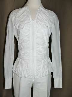   FONTAINE WHITE MAELLE RUCHED ZIP JACKET BLOUSE TOP SIZE 40 SMALL