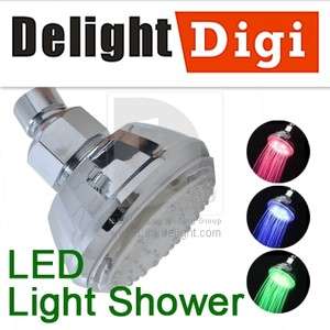   Sensor 3 Color Change RGB LED Light Glow Water Shower Head Bathroom