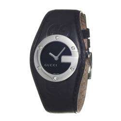 Gucci 104 Womens Stainless Steel Leather Strap Watch  