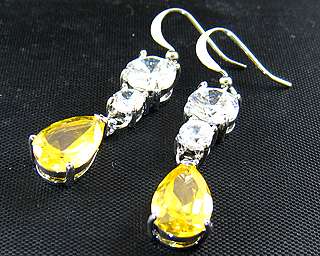 8mm x 11mm Yellow Citrine 18K White Gold Plated Earring  