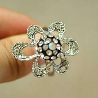   White GP Leaf Gemstone Zirconia CZ Ring Rings Costume Jewelry  