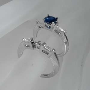 90 CT TW BLUE ROUND SAPPHIRE & DIAMOND ACCENTS ENGAGEMENT RING 14K 