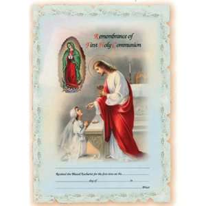  100 First Communion Girl Certificates: 7 x 10.5, Die Cut 