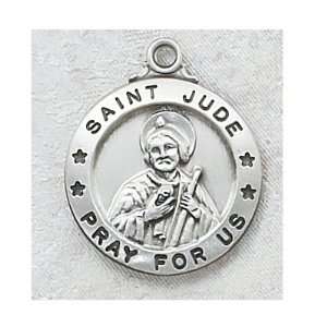 Sterling Silver St. Jude Medal Round with 20 Rhodium Chain in Gift 