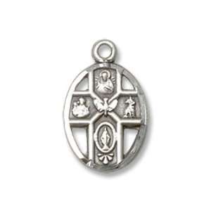   Silver 5 Way Pendant Gift Medal Sacrament Necklace First Communion
