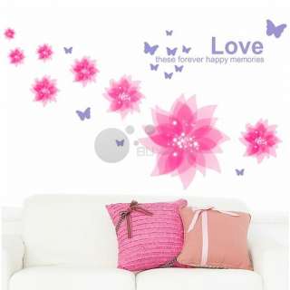 Removable Romantic Pink flower Wall Sticker decor Decal living room 