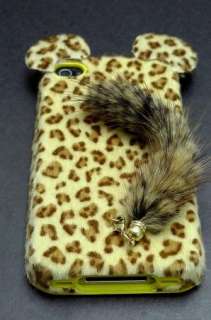 Leopard Fur Cute Cat tails Case for iPhone 4 4S +LCD Protector Brown 