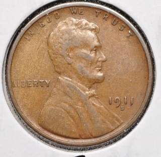 1911 S LINCOLN WHEAT 1c CENT XF  