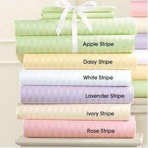   Stripe Single Ply Yarn Bed Sheet Set (Rose) Queen.