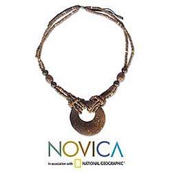 Coconut Shell Crescent Moon Long Necklace (Thailand)  Overstock