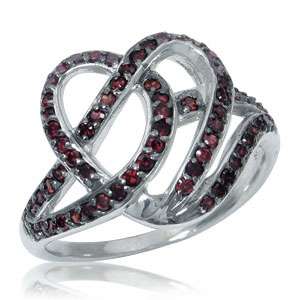 White CZ or Garnet Red CZ White Gold Plate 925 Sterling Silver Heart 