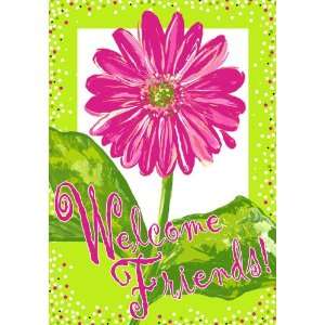   Whimsical Pink Daisy Welcome Friends Garden Flag: Patio, Lawn & Garden