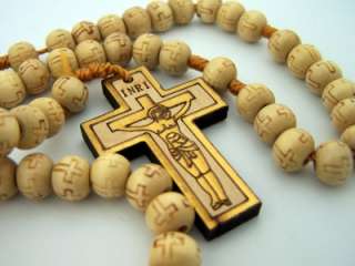 Hand Made Wood Catholic Rosary With Cross Beads  