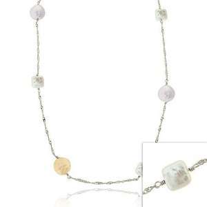   Coin Pearl Round & Square D cut Twist Chain Long Dangle Necklace