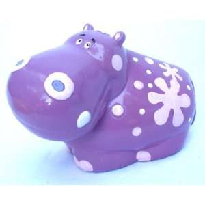   75 Wide Ceramic Floral Hippopotamus Piggy Bank   Purple: Toys & Games