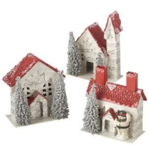   of Three Assorted Snowy House Christmas Decorations