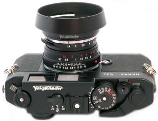 The Voigtlander 40/1.4 with vented hood mounted on the Voigtlander R3A 