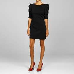   Simpson Womens Black Pleated Puff Sleeve Mini Dress  